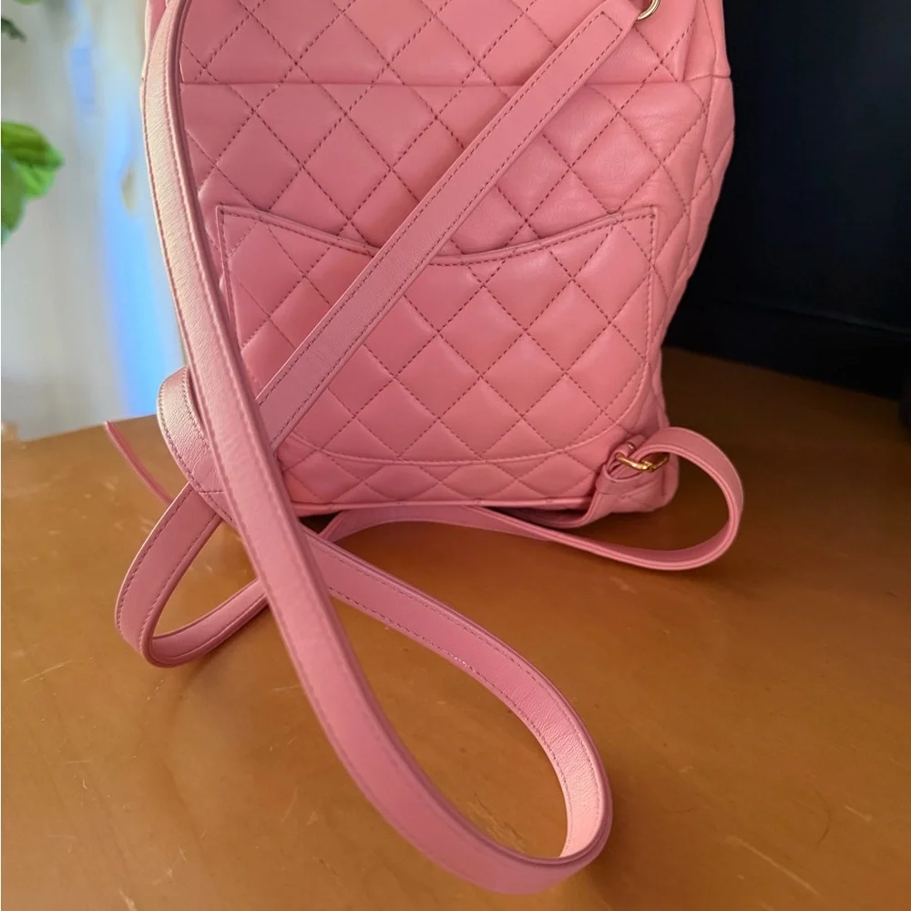 CHANEL Pink Quilted Leather Backpack with Gold Hardware